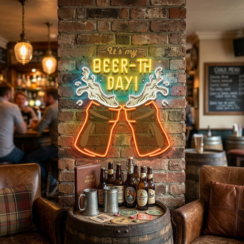 It's My Beer-th Day! Retro Style LED Neon Sign Light Pop Art