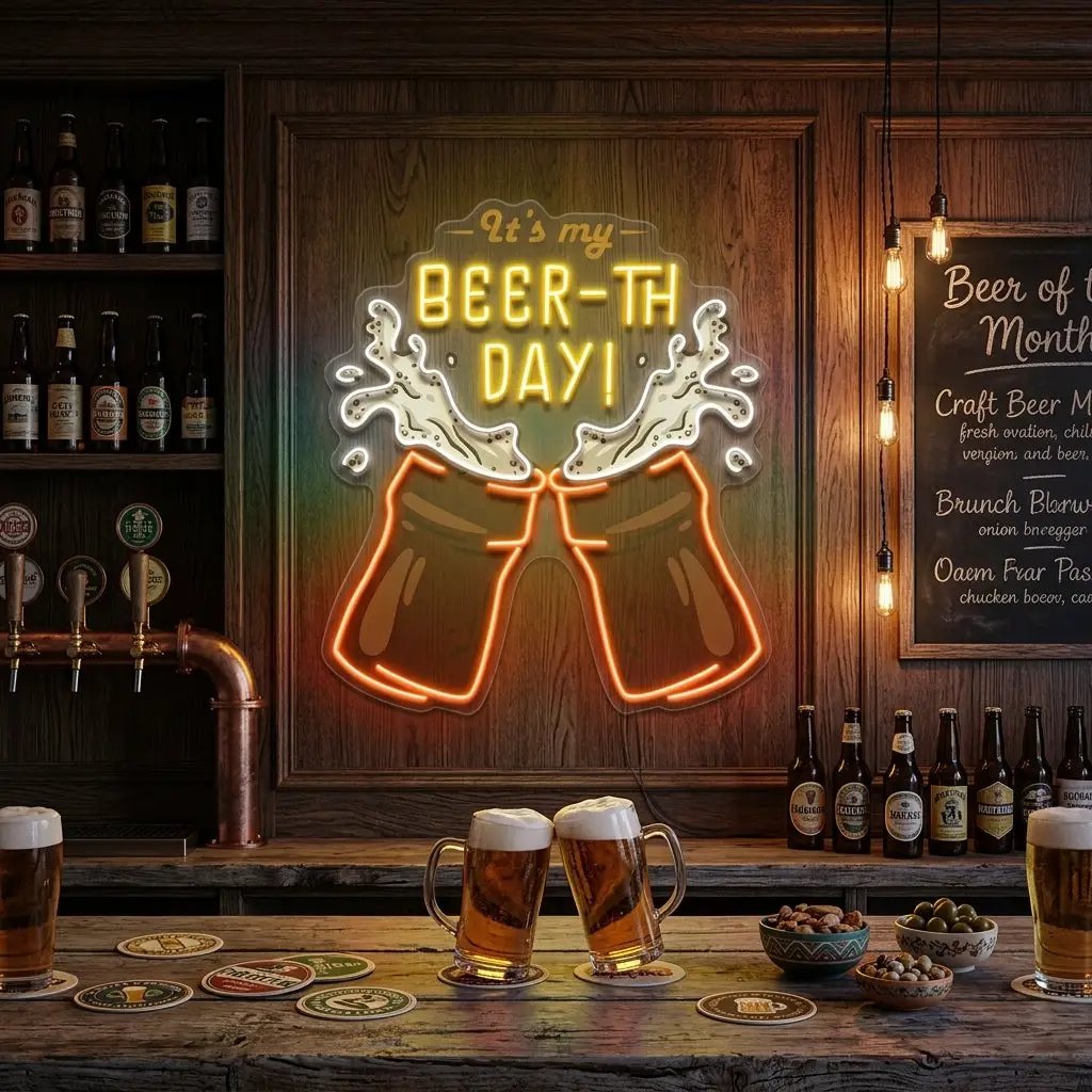 It's My Beer-th Day! Retro Style LED Neon Sign Light Pop Art