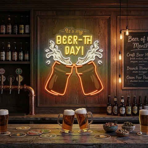 It's My Beer-th Day! Retro Style LED Neon Sign Light Pop Art