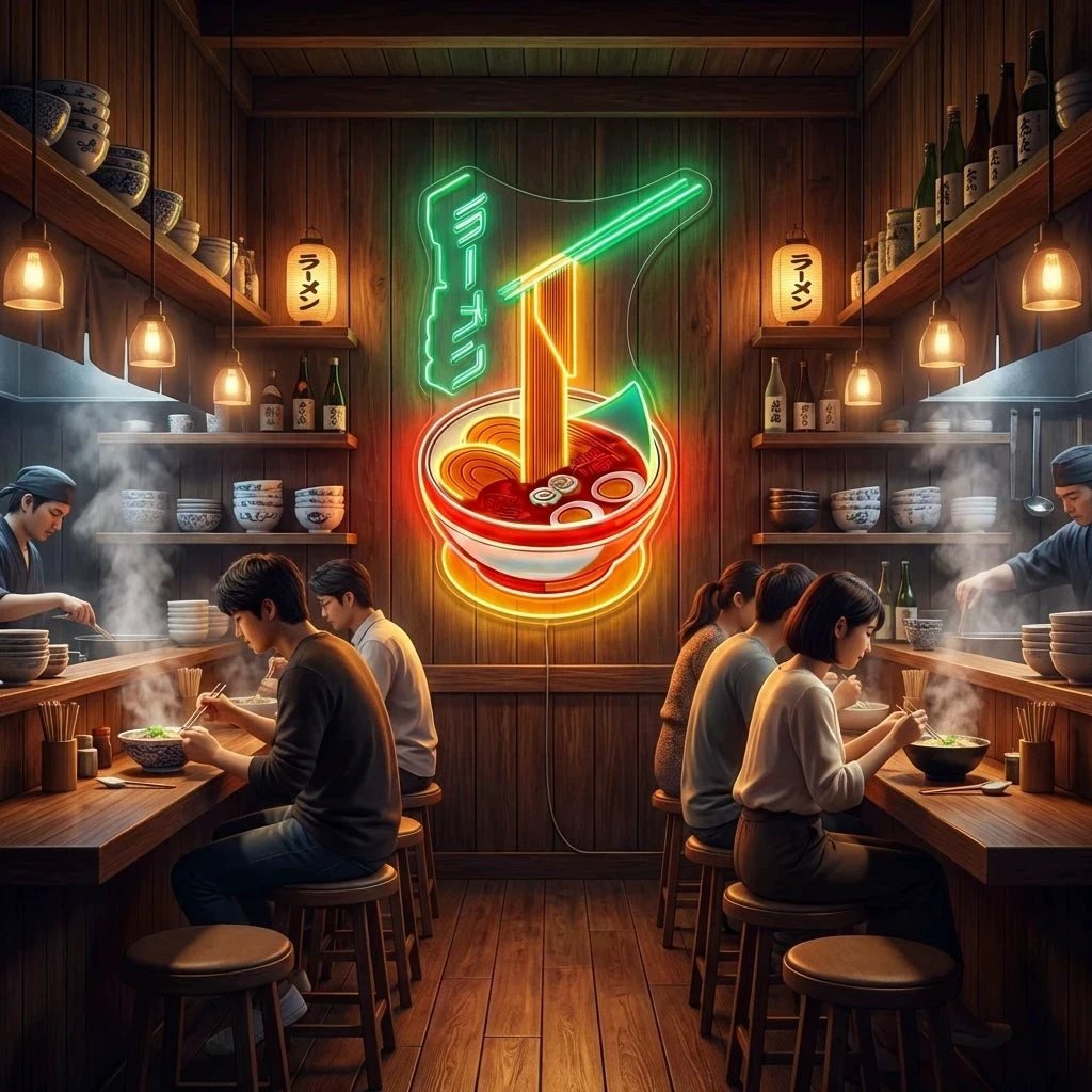 Ramen Bowl LED Neon Sign – Japanese Food Wall Decor for Restaurants & Cafes