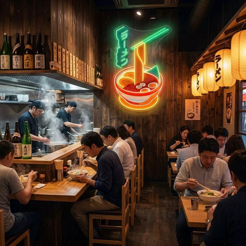 Ramen Bowl LED Neon Sign – Japanese Food Wall Decor for Restaurants & Cafes
