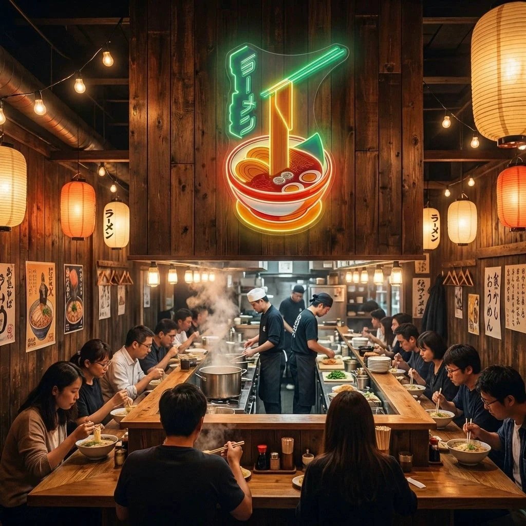 Ramen Bowl LED Neon Sign – Japanese Food Wall Decor for Restaurants & Cafes