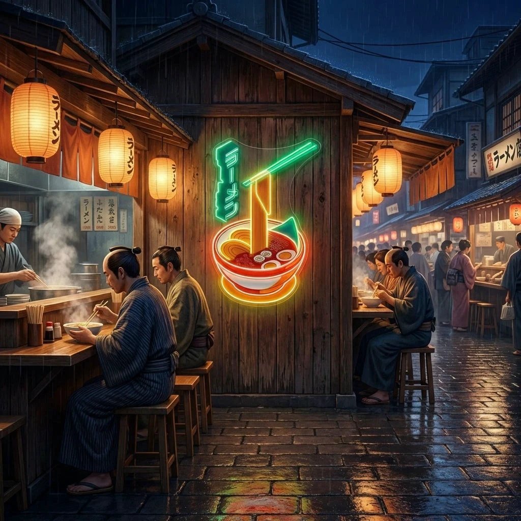 Ramen Bowl LED Neon Sign – Japanese Food Wall Decor for Restaurants & Cafes