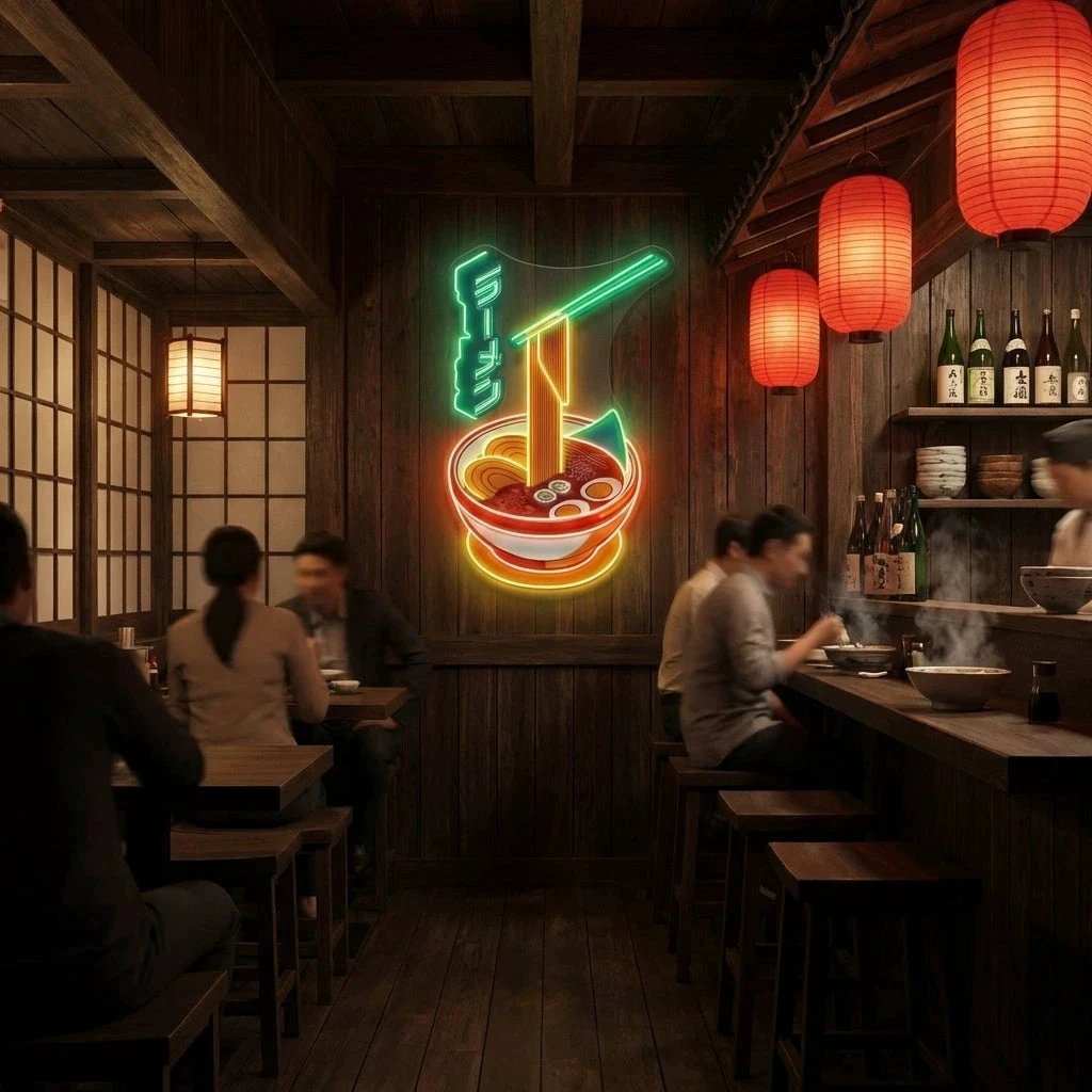 Ramen Bowl LED Neon Sign – Japanese Food Wall Decor for Restaurants & Cafes
