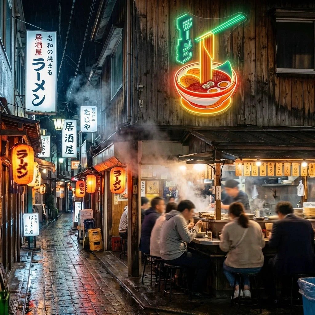 Ramen Bowl LED Neon Sign – Japanese Food Wall Decor for Restaurants & Cafes