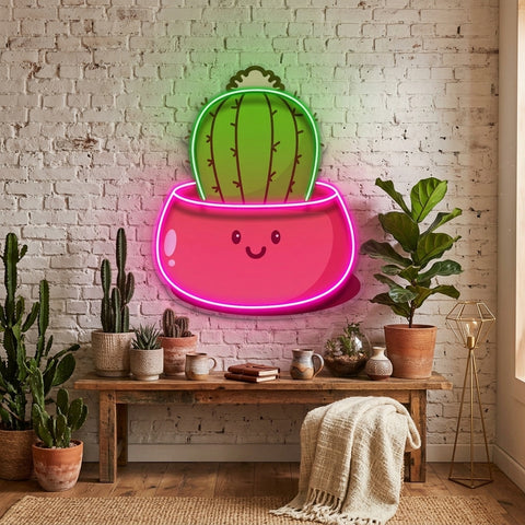 Kawaii Cactus Succulent Plant LED Neon Sign Light Pop Art