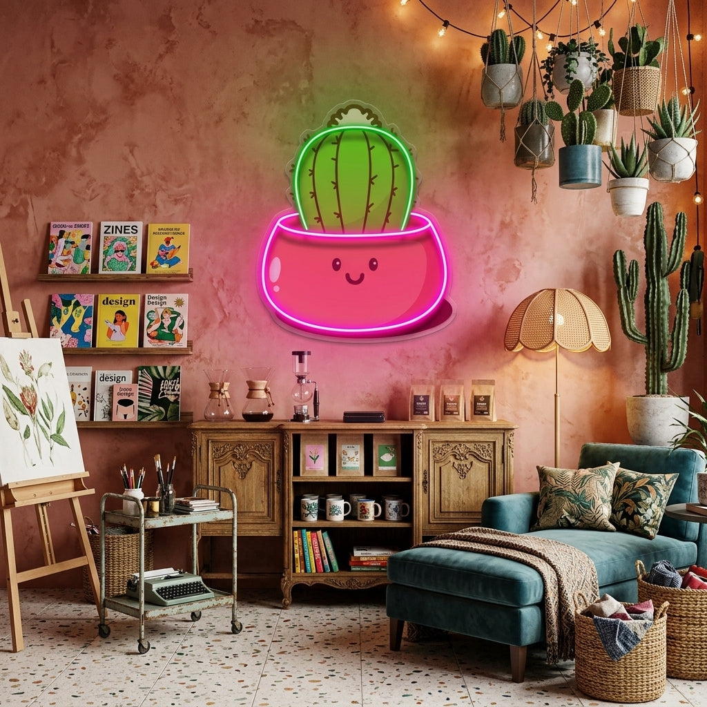 Kawaii Cactus Succulent Plant LED Neon Sign Light Pop Art