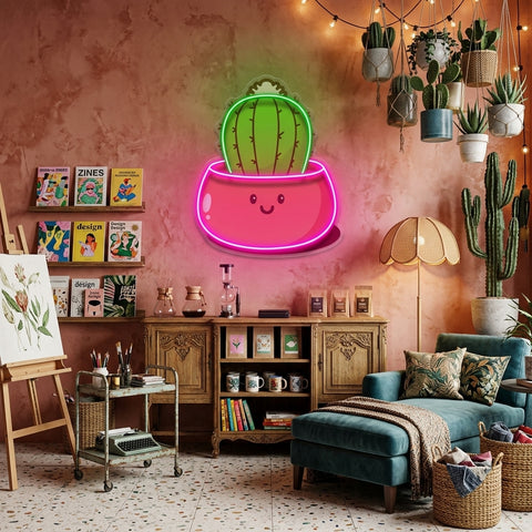 Kawaii Cactus Succulent Plant LED Neon Sign Light Pop Art