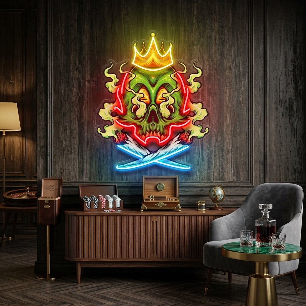 King Skull Weed Smoking LED Neon Sign Light Pop Art