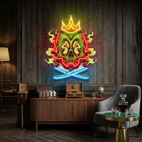 King Skull Weed Smoking LED Neon Sign Light Pop Art