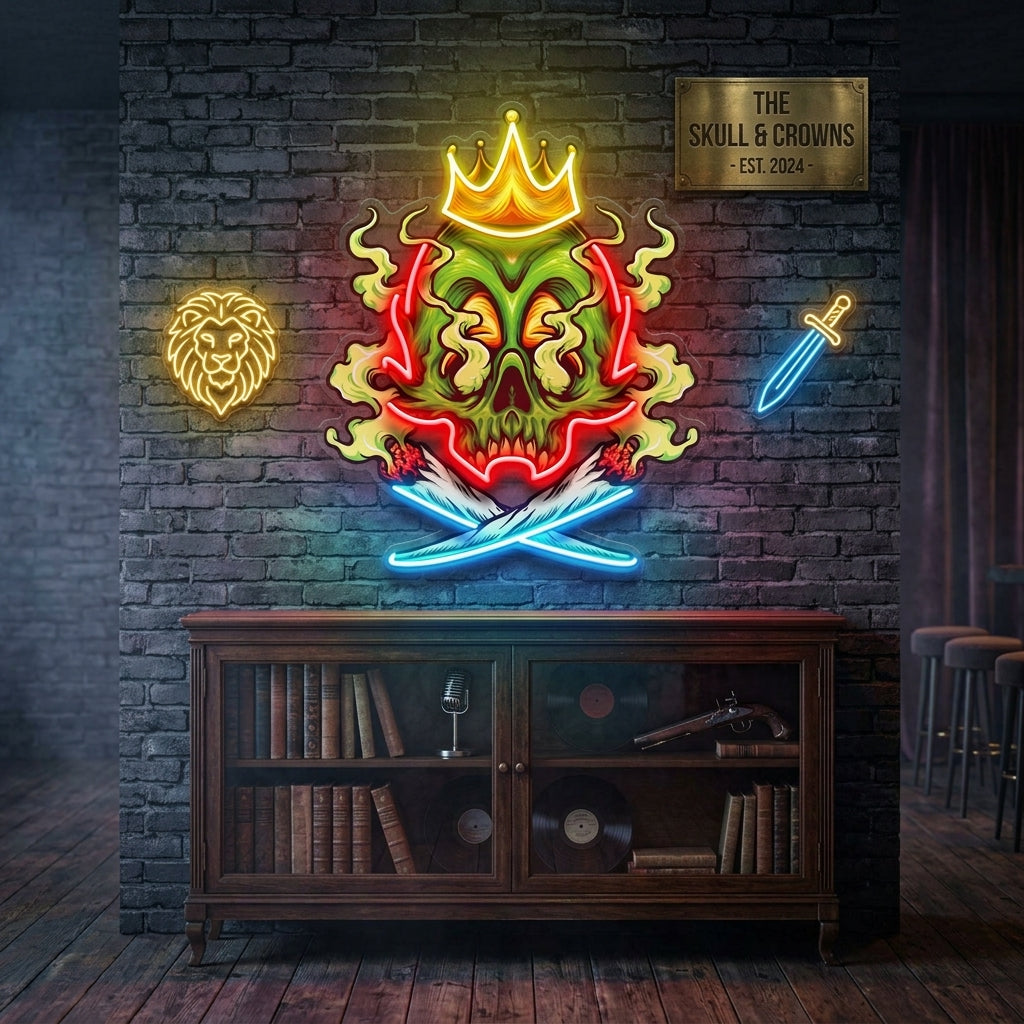 King Skull Weed Smoking LED Neon Sign Light Pop Art