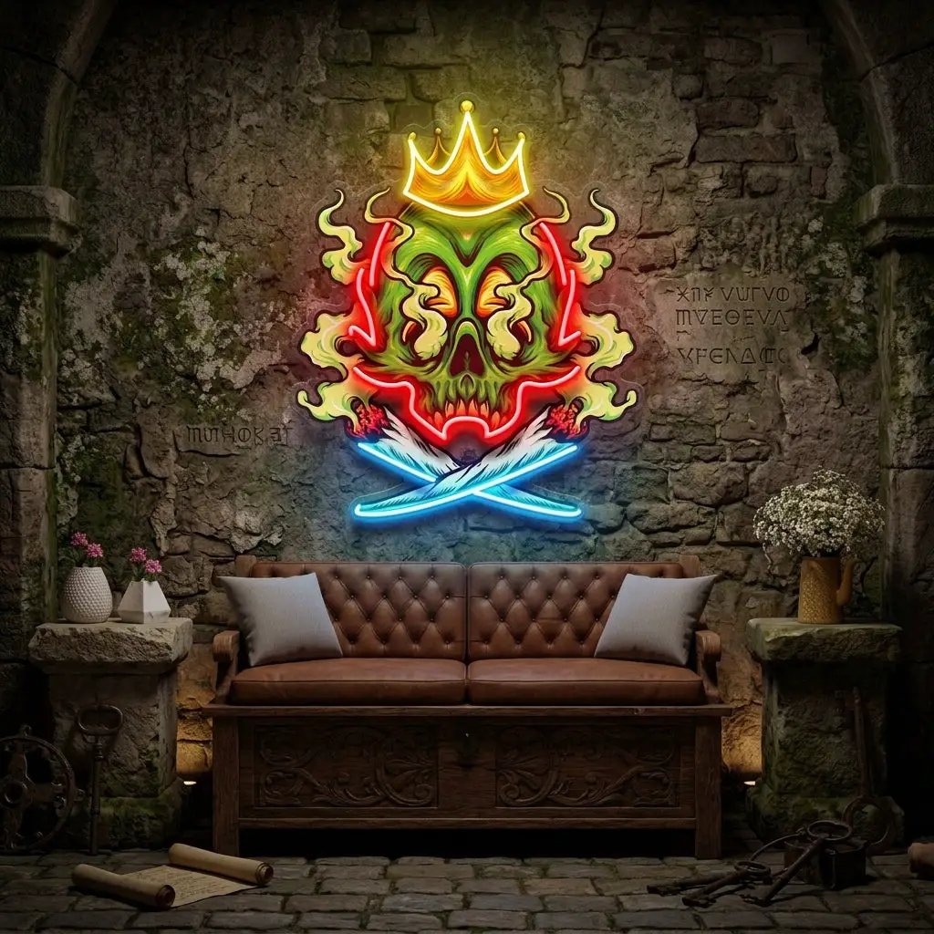 King Skull Weed Smoking LED Neon Sign Light Pop Art