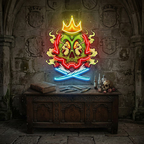 King Skull Weed Smoking LED Neon Sign Light Pop Art