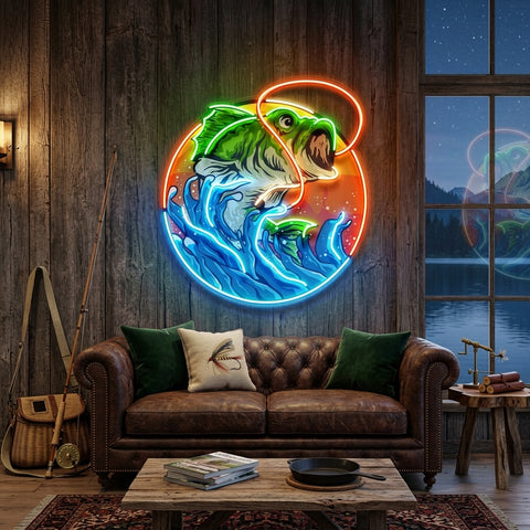 Largemouth Bass Fishing LED Neon Sign Light Pop Art