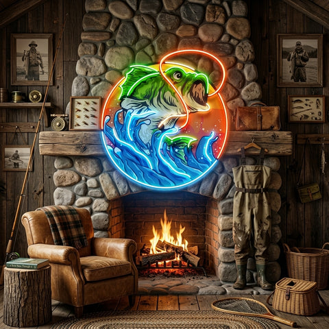 Largemouth Bass Fishing LED Neon Sign Light Pop Art