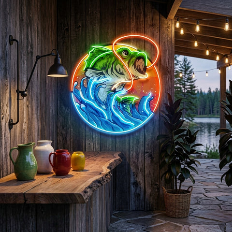 Largemouth Bass Fishing LED Neon Sign Light Pop Art