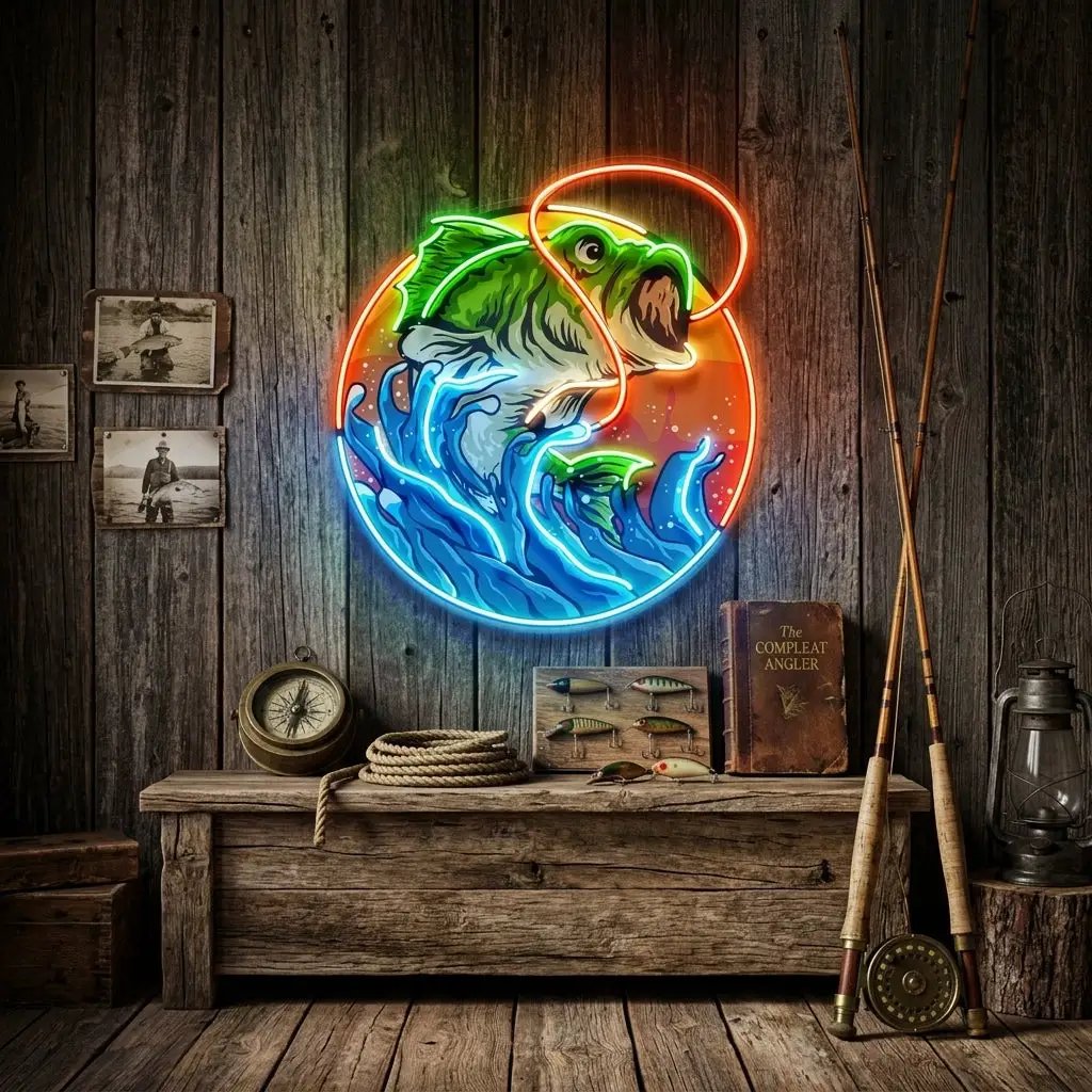Largemouth Bass Fishing LED Neon Sign Light Pop Art