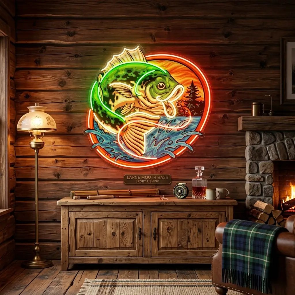 Largemouth Fishing LED Neon Sign Light Pop Art