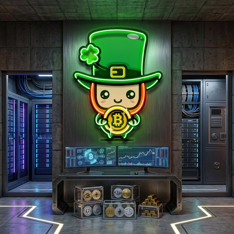 Leprechaun Hugging Bitcoin LED Neon Sign Light Pop Art