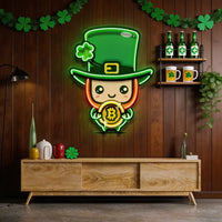 Leprechaun Hugging Bitcoin LED Neon Sign Light Pop Art