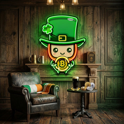 Leprechaun Hugging Bitcoin LED Neon Sign Light Pop Art
