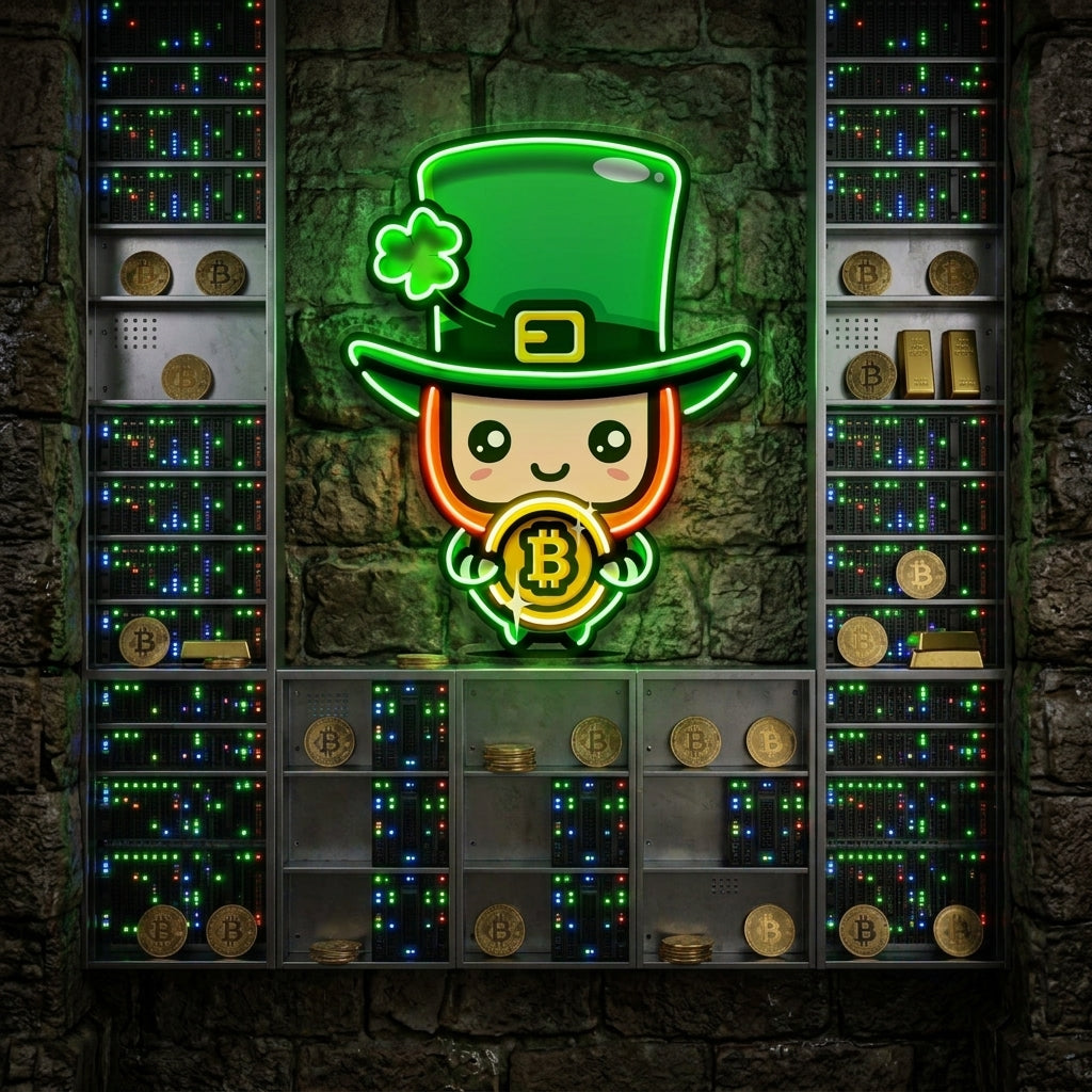 Leprechaun Hugging Bitcoin LED Neon Sign Light Pop Art