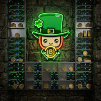 Leprechaun Hugging Bitcoin LED Neon Sign Light Pop Art