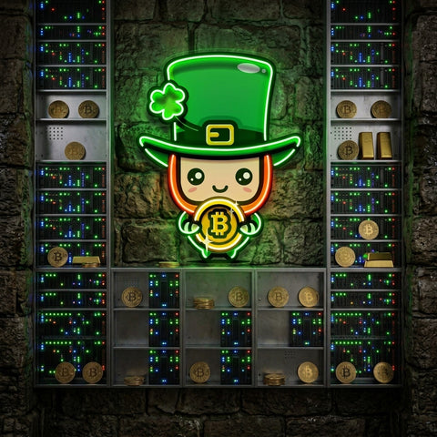 Leprechaun Hugging Bitcoin LED Neon Sign Light Pop Art