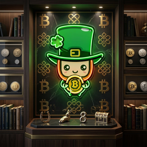 Leprechaun Hugging Bitcoin LED Neon Sign Light Pop Art