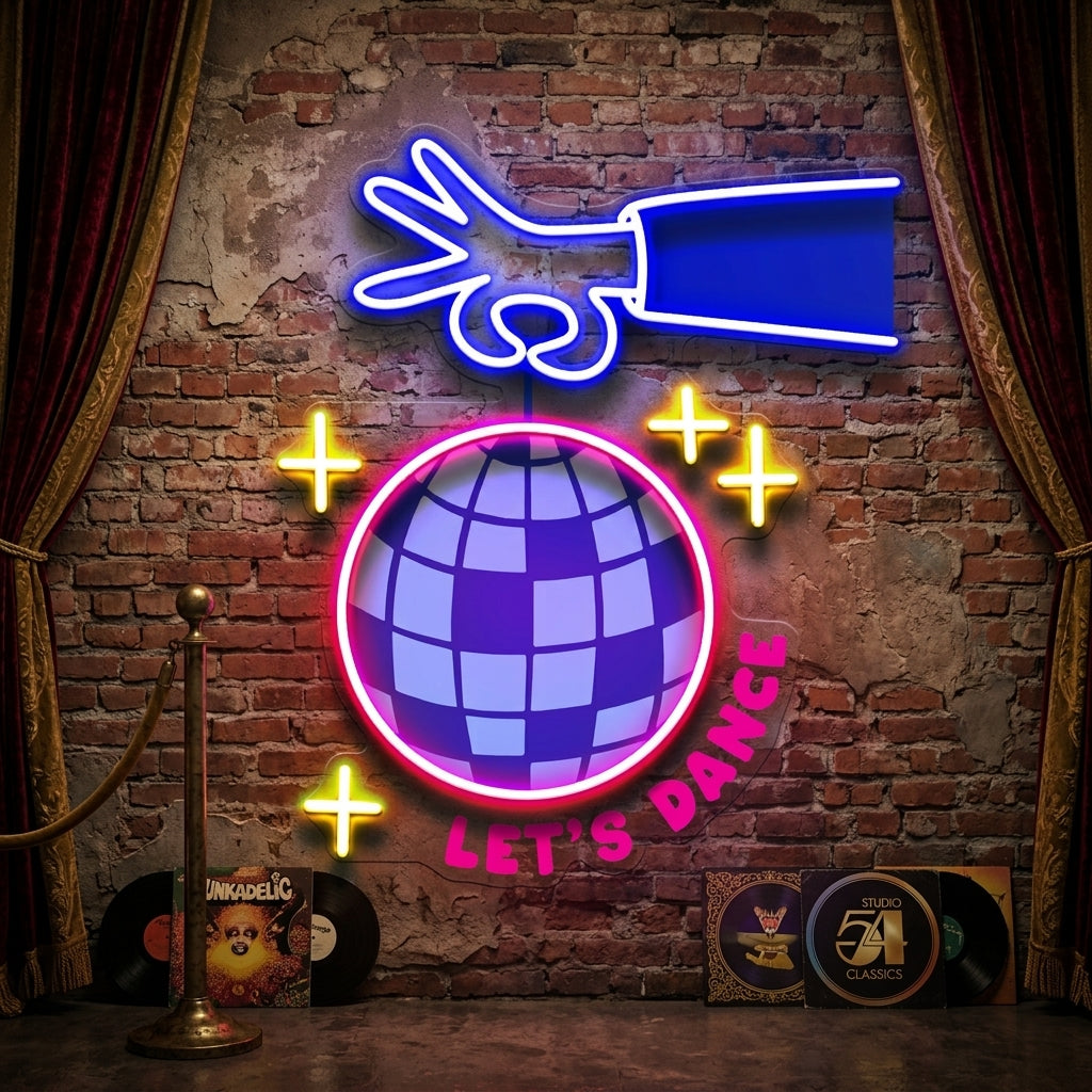 Let's Dance With Disco Ball LED Neon Sign Light Pop Art