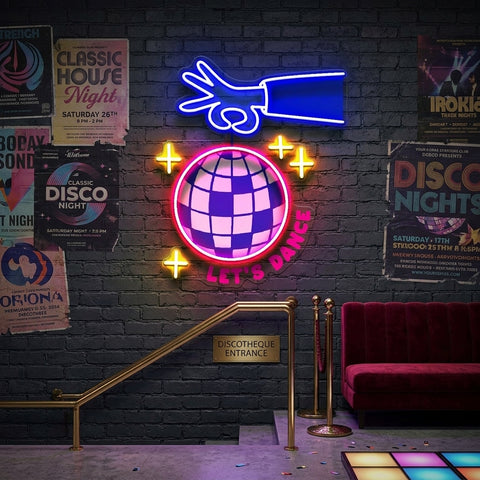 Let's Dance With Disco Ball LED Neon Sign Light Pop Art