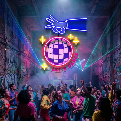 Let's Dance With Disco Ball LED Neon Sign Light Pop Art