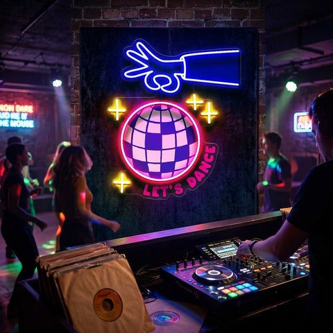 Let's Dance With Disco Ball LED Neon Sign Light Pop Art