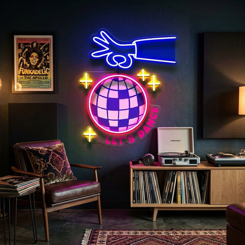 Let's Dance With Disco Ball LED Neon Sign Light Pop Art