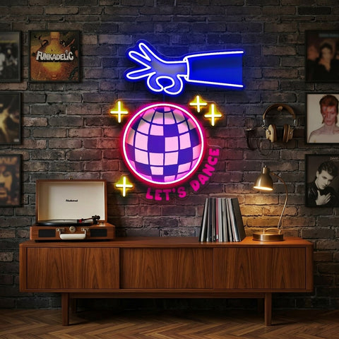 Let's Dance With Disco Ball LED Neon Sign Light Pop Art