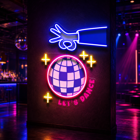 Let's Dance With Disco Ball LED Neon Sign Light Pop Art