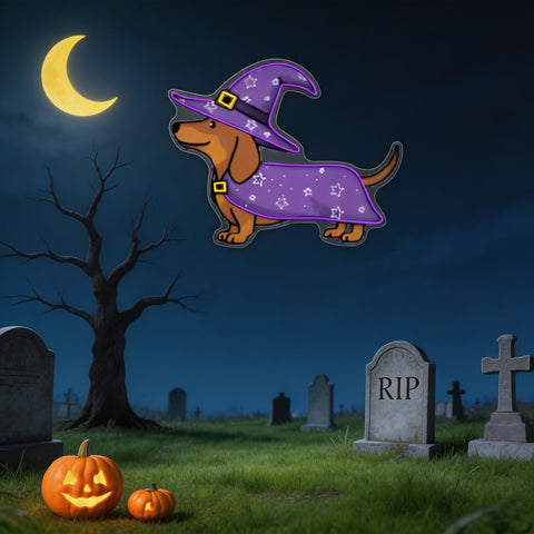 Halloween Dachshund Neon Sign – Cute Witch Dog LED Wall Light for Spooky Home & Party Decor
