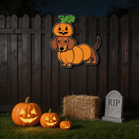 Halloween Pumpkin Dachshund Neon Sign – Cute Dog LED Wall Light for Spooky Home & Party Decor