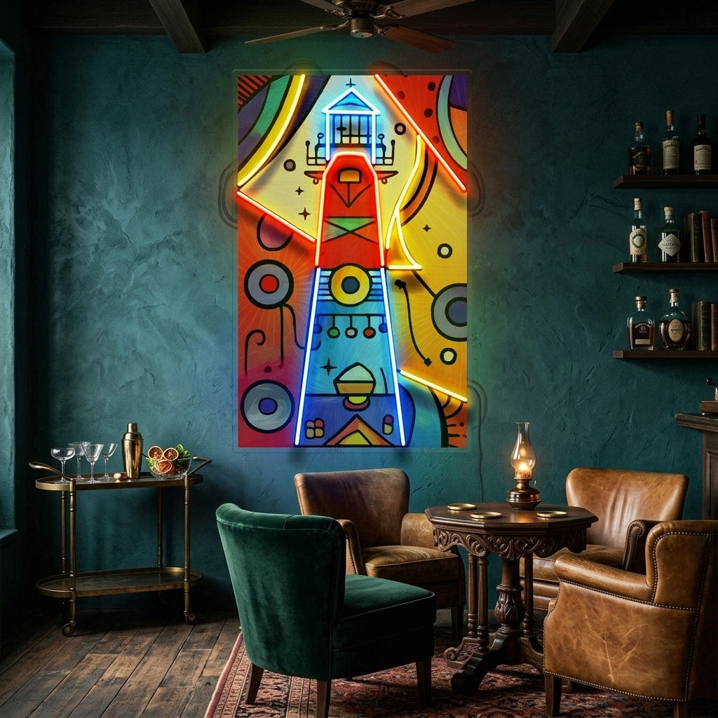 Lighthouse Painting In Abstract Art LED Neon Sign Light Pop Art