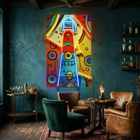Lighthouse Painting In Abstract Art LED Neon Sign Light Pop Art