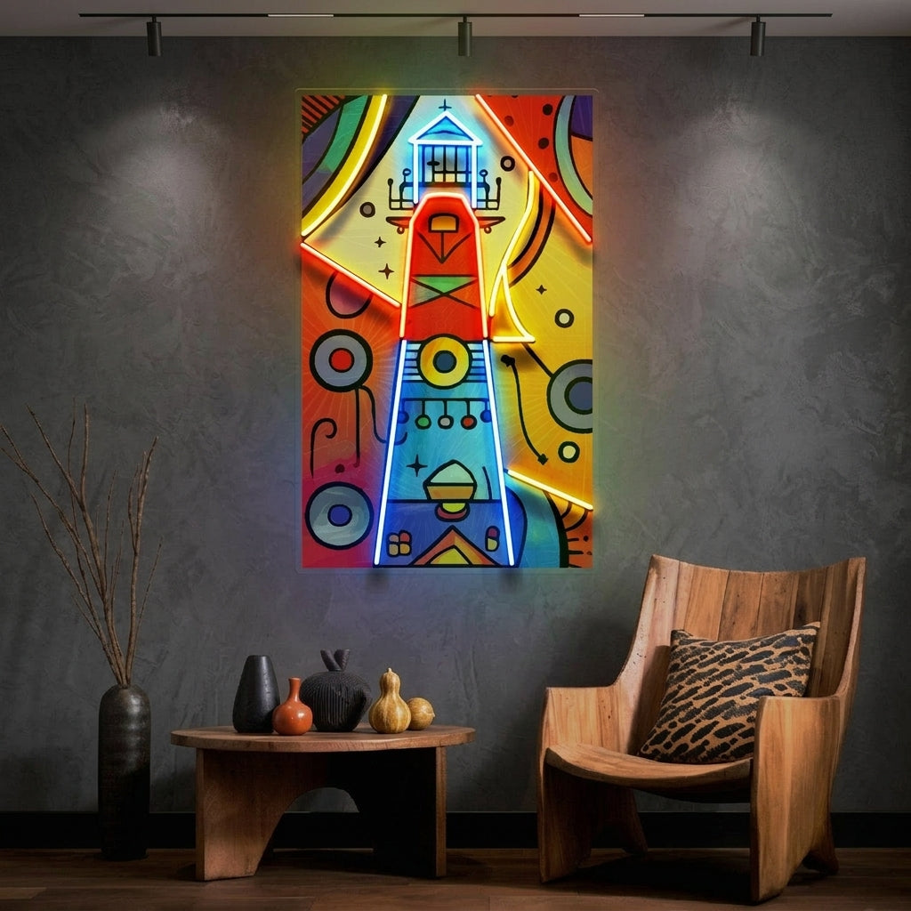 Lighthouse Painting In Abstract Art LED Neon Sign Light Pop Art