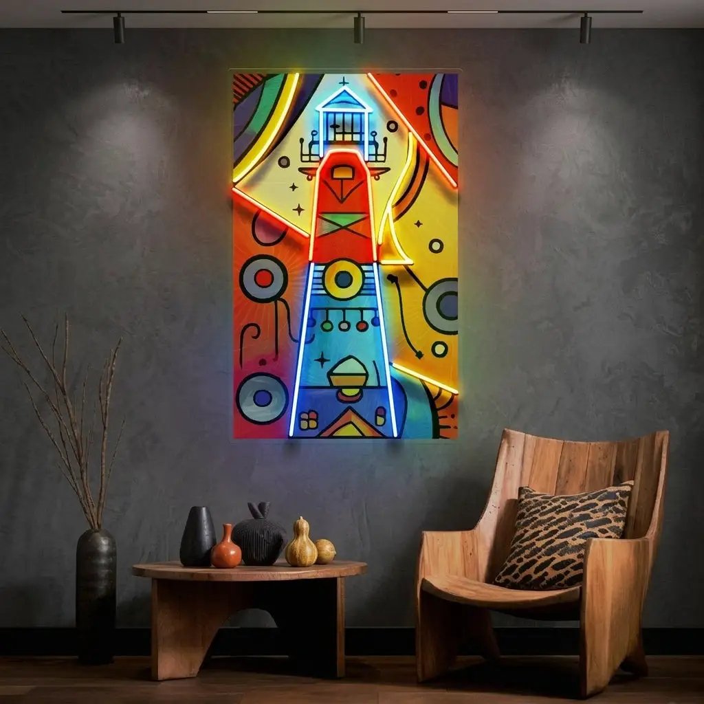 Lighthouse Painting In Abstract Art LED Neon Sign Light Pop Art