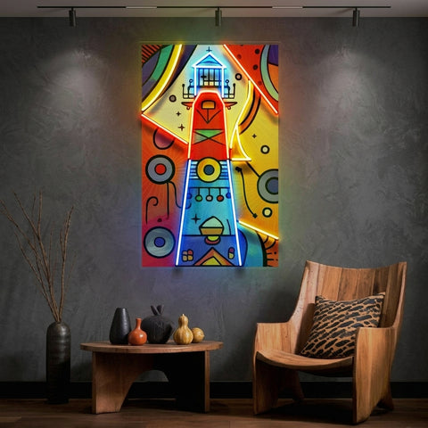 Lighthouse Painting In Abstract Art LED Neon Sign Light Pop Art