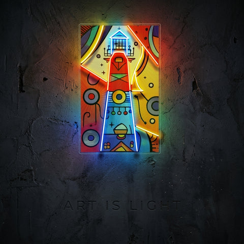 Lighthouse Painting In Abstract Art LED Neon Sign Light Pop Art
