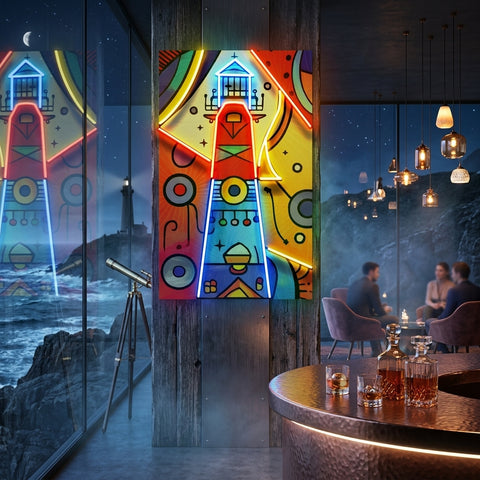 Lighthouse Painting In Abstract Art LED Neon Sign Light Pop Art