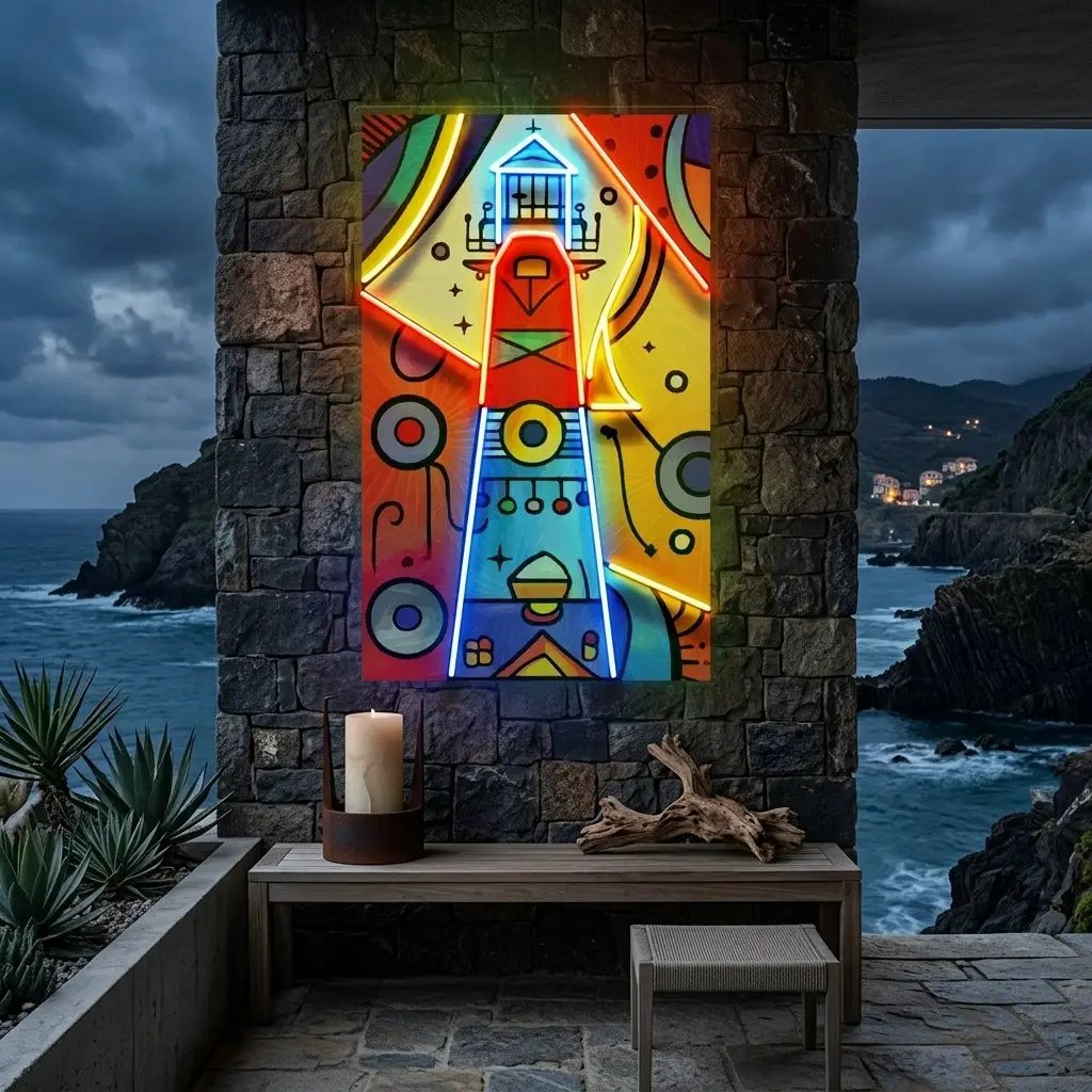 Lighthouse Painting In Abstract Art LED Neon Sign Light Pop Art