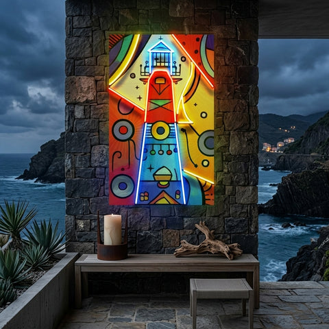 Lighthouse Painting In Abstract Art LED Neon Sign Light Pop Art