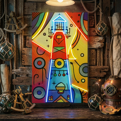 Lighthouse Painting In Abstract Art LED Neon Sign Light Pop Art