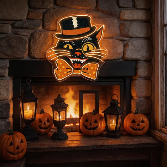 Halloween Pumpkin Gentleman Neon Sign – Vintage Jack-o’-Lantern LED Wall Light for Spooky Party & Home Decor