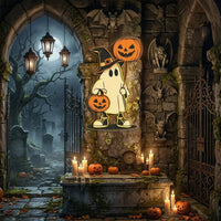 Halloween Ghost Neon Sign – Cute Spooky LED Wall Light with Pumpkin Balloon & Candy Bucket